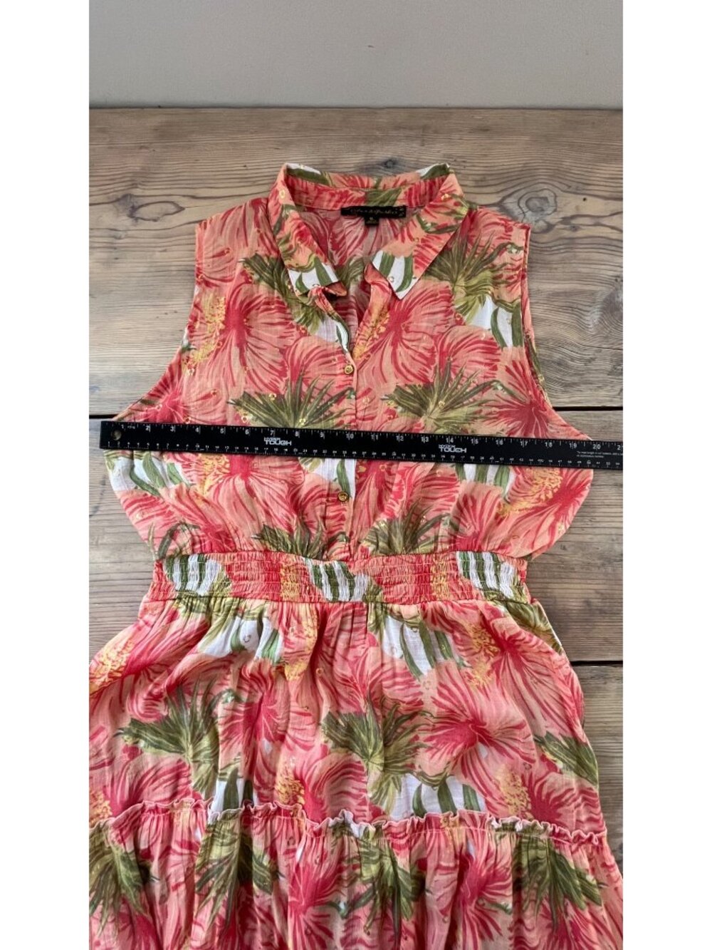 Alex & Parker Sleeveless Midi Dress Womens XL Coral Tropical Print Tiered - Picture 5 of 6